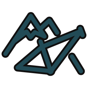 the Best Bike shop in aspen colorado curated over cultured Icon, it is a drawn image of a bike frame in front of a mountain