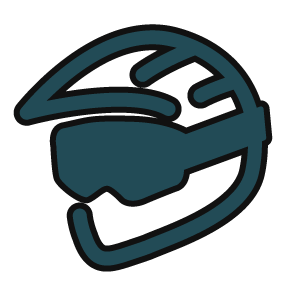the Best Bike shop in aspen Colorado rider owned Icon, a drawn image of a full face downhill helmet