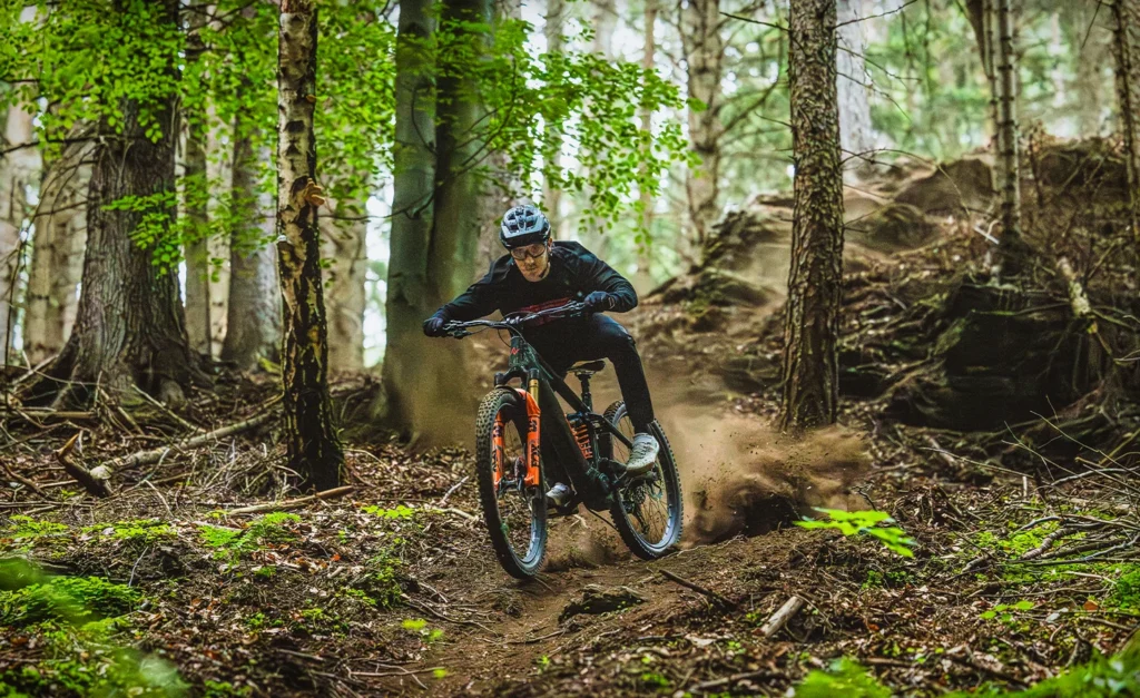 Norco mountain bike ripping on mountain bike trail Aspen Colorado